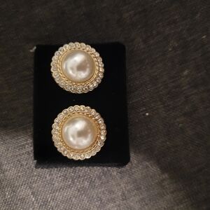 Classic Gold Pearl Button Earrings